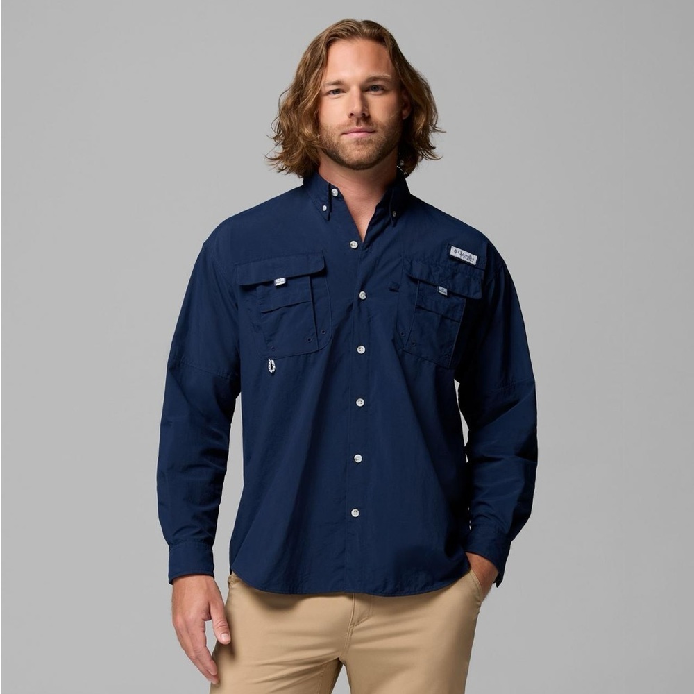 Columbia  Men's PFG Bahama II Long Sleeve Shirt Button-Down Fishing Navy Blue XL
